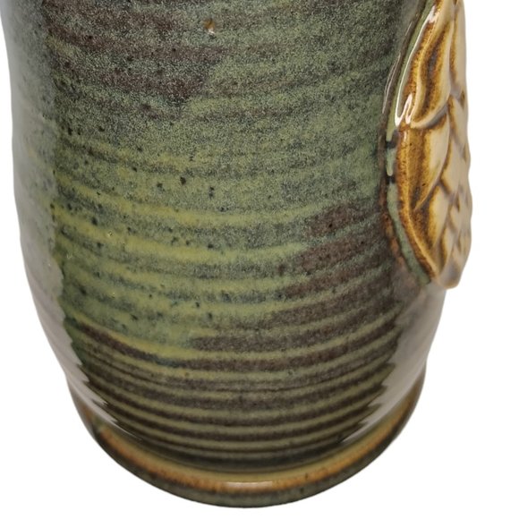 Hops Pottery Mug Green and Brown Handmade - Picture 9 of 10